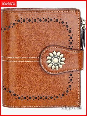 Small Leather RFID Blocking Wallet with Zipper Pocket Compact Card Case